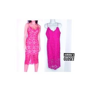 Bardot 8 Hot Pink Dress Tayla Floral Lace Overlay Sweetheart Midi $298
